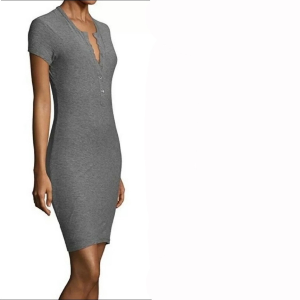 Standard James Perse Solid Henley T Shirt Dress Gem